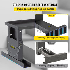 Adjustable steel ladder leveler for uneven stairs with non-slip mats and foldable design.