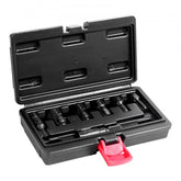 Seven-piece metric thread chaser set for automotive rethreading, made of heat-treated carbon steel.
