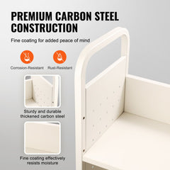 White Bostome rolling book cart with L-shaped shelves and 330 lbs capacity on swivel wheels.