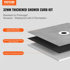 48x72 EPS shower pan kit with central drain, featuring HDPE waterproof membrane and 3M adhesive.