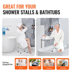 Bostome adjustable shower chair with non-slip rubber feet and cushioned seat for comfort.