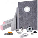 Bostome watertight shower curb kit with ABS offset drain and high-density foam shower tray.