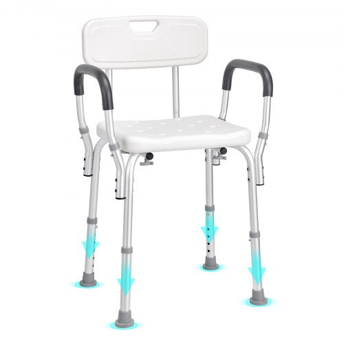 Bostome adjustable shower chair with non-slip foot pads and padded armrests for safety.