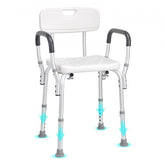 Bostome adjustable shower chair with non-slip foot pads and padded armrests for safety.