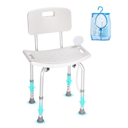 Bostome adjustable shower chair with back, featuring non-slip foot pads and height adjustments.