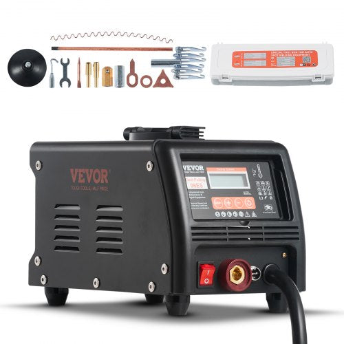 Compact black Bostome stud welder with control panel and included dent repair accessories kit