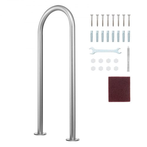 Silver gray aluminum pool handrail with a one-piece design, suitable for indoor or outdoor use.