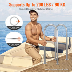 Silver gray 36-inch aluminum pool handrail with a one-piece design for safety and support.