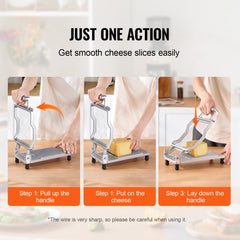 Aluminum alloy cheese slicer with 0.39-inch and 0.78-inch thickness settings for smooth slicing.