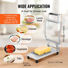 Bostome ultra-thin 0.2-inch cheese slicer with 316 stainless steel blade and aluminum frame.