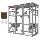 Large wooden 7-tier outdoor cat house with galvanized wire mesh and waterproof roof.