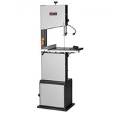 A 14-inch benchtop bandsaw with 1100W motor, tilting table, and LED light.
