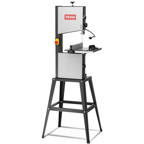 10-inch benchtop band saw with adjustable speeds, tilting table, and integrated stand.