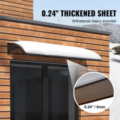 Polycarbonate window door awning canopy with 0.24 inch thick sheet and snow on top.