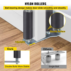 Pair of 6-inch black nylon rollers mounted on adjustable L-bracket for sliding gates.