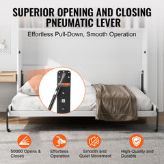 Twin size vertical Murphy bed with pneumatic lever for smooth opening and closing.