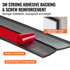 Black TPE garage door seal strip with 3M adhesive backing and screw reinforcement.
