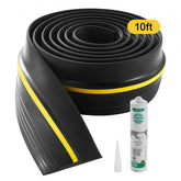 Black 10 ft PVC garage door threshold seal strip with yellow tip and included adhesive sealant.