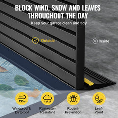 Black 10-foot PVC garage door threshold seal strip with yellow tip and anti-slip ridges.