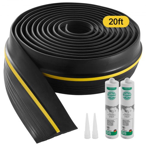 Black PVC garage door threshold seal strip, 20 feet long, with anti-slip ridges and serrated base.