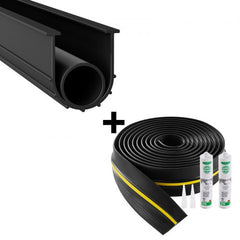 Bostome garage door threshold and bottom seal kit in black, 20 feet long, made of waterproof PVC.