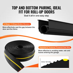 Bostome garage door threshold and bottom seal kit in black, 20 feet long, made of waterproof PVC.