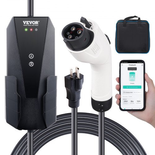 Bostome Level 1+2 Portable EV Charger with 28ft cable and dual plugs for versatile charging.