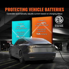 Bostome Level 1+2 Portable EV Charger with 28ft cable and dual NEMA plugs for versatile charging.