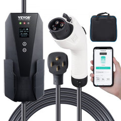 Bostome Level 2 portable EV charger with 32A 240V, 25ft cable, NEMA 14-50P plug, and app control.