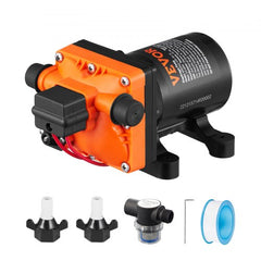 Bostome 12V DC water diaphragm pump with 3.5 GPM flow rate and 55 PSI pressure switch.