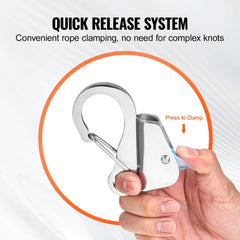 Stainless steel boat anchor hook with ergonomic lever for quick-release knotless anchoring.