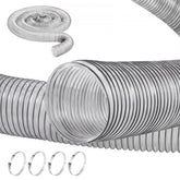 Clear PVC dust collection hose, 4 inches wide and 20 feet long, with four stainless steel clamps.