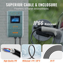 Bostome 48A Level 2 EV charger with NEMA14-50 plug, WiFi, and 24ft durable cable.