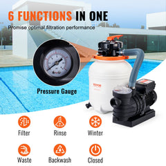 Bostome 1/2 HP sand filter pump with a 12-inch filter and 3000 GPH flow rate for pools.