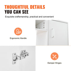 White manicure table with glass top, storage cabinets, ergonomic handle, and damper hinges.