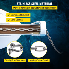 10 ft stainless steel anchor chain with bow shackles and corrosion-resistant marine-grade steel