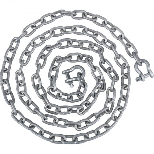 A coiled 20-foot galvanized steel anchor chain with shackles, 5/16-inch links.