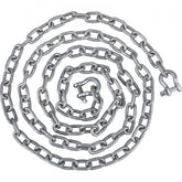 A coiled 20-foot galvanized steel anchor chain with shackles, 5/16-inch links.