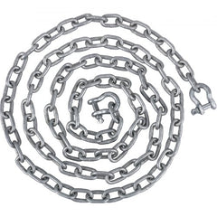 A coiled 20-foot galvanized steel anchor chain with shackles, 5/16-inch links.