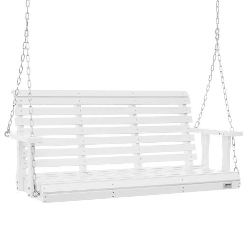 White wooden porch swing with slats and adjustable chains, 4.5 ft wide, 880 lbs capacity