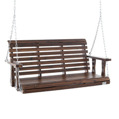 Bostome 4.5ft wooden porch swing made of carbonized brown fir wood with ergonomic backrest.