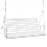 Bostome 5.5ft white fir wood porch swing with ergonomic backrest and integrated cup holders.