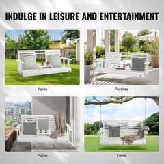 Bostome 5ft wooden porch swing made of white cedar wood with a reclined backrest and cup holder.