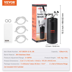 Stainless steel 128oz mini keg growler tap system with adjustable pressure and built-in handle.