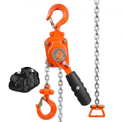 Bostome 1/4 ton lever chain hoist with a 10 ft lift height and 550 lbs capacity.