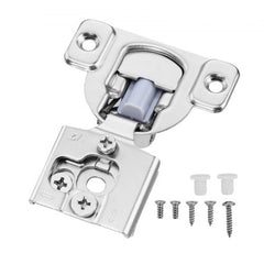 Silver soft-close cabinet hinges with blue damper, screws, and pins in 40-pack.