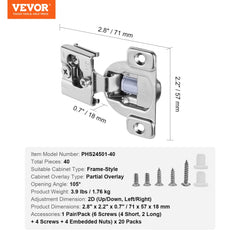 40-pack of stainless steel soft-close cabinet hinges with partial overlay for framed doors.