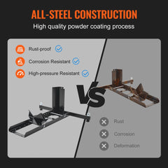 Heavy-duty steel motorcycle wheel chock for 15"-22" wheels, supporting up to 1800 lbs.