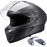 Black XL full-face motocross helmet with clear visor, vents, and Bluetooth slot.