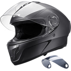 Black XL full-face motocross helmet with visor, vents, and Bluetooth slot.